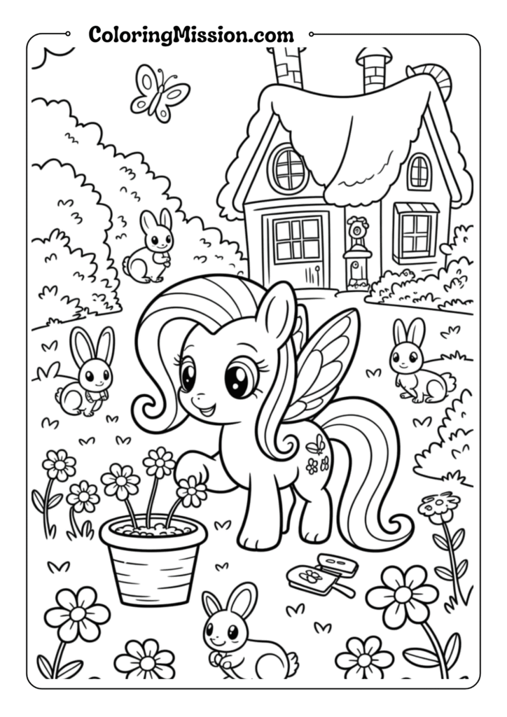 Fluttershy in Her Cottage Garden