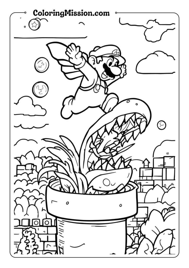 Mario Jumping Over Piranha Plant
