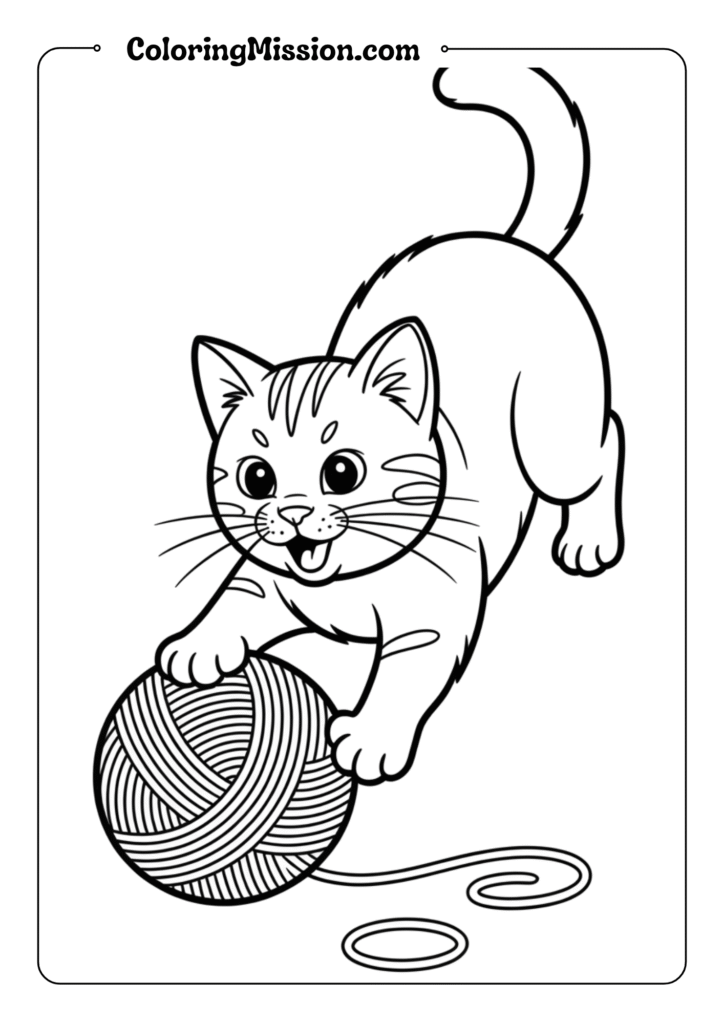 Playful Cat with Yarn Ball