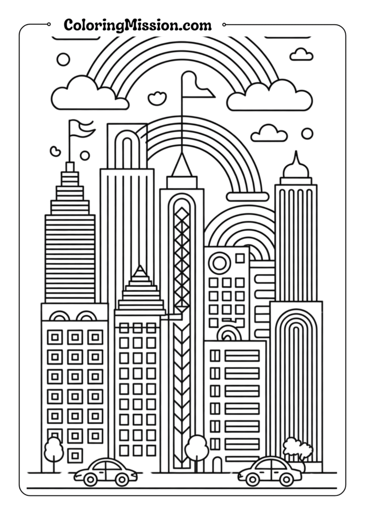 Rainbow Geometric Cityscape