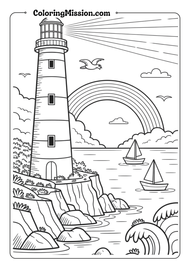 Rainbow Lighthouse Scene