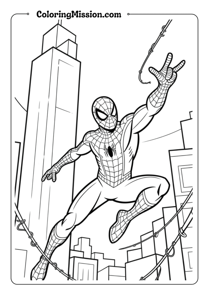 SpiderMan coloring pages Web-Swinging Action